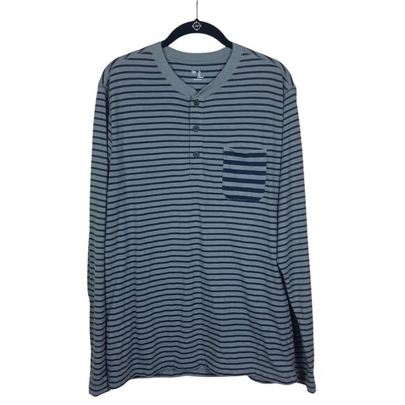 Gap Striped Knit Long Sleeve 3 Button Henley Gray Navy Large - Picture 1 of 8